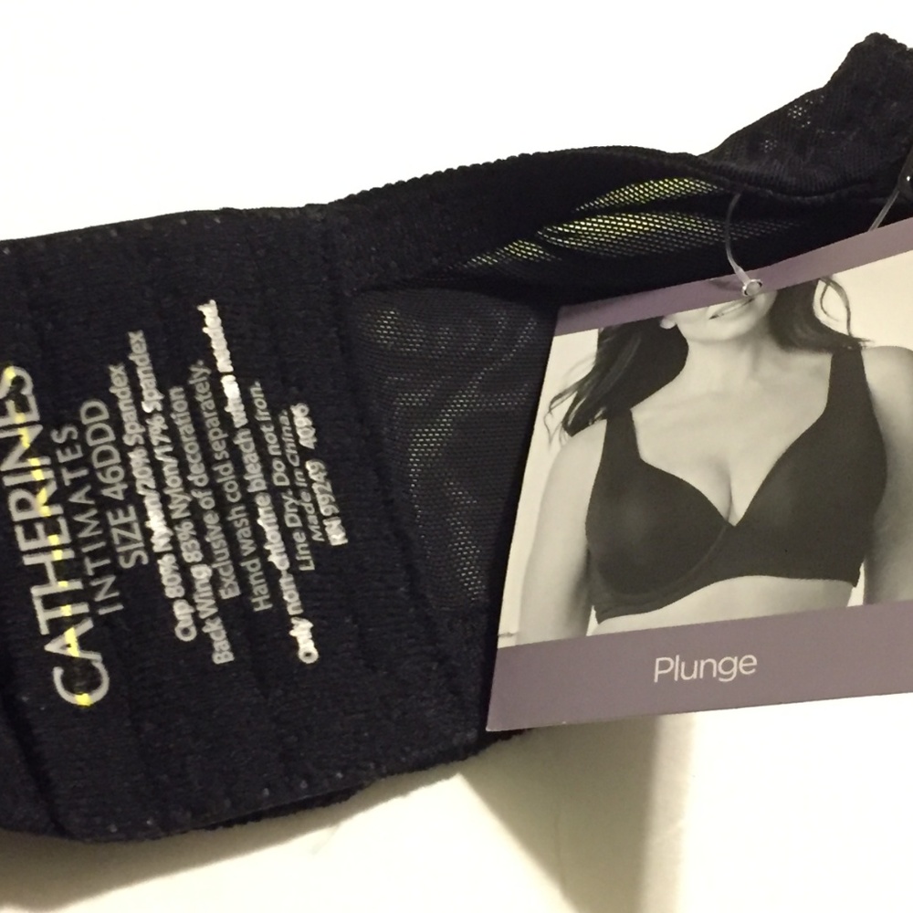 Catherines Uplifting Plunge Bra Underwire Medium Coverage Black Plus Size 46DDD - Picture 2 of 3
